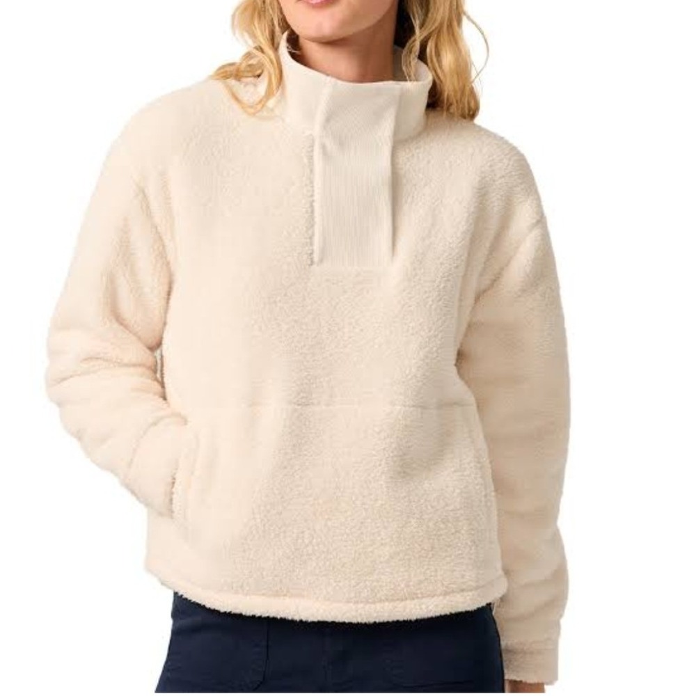 Johnnie-O Olympia Sherpa Fleece Pullover Eggnog White Mock Neck JWKO100130